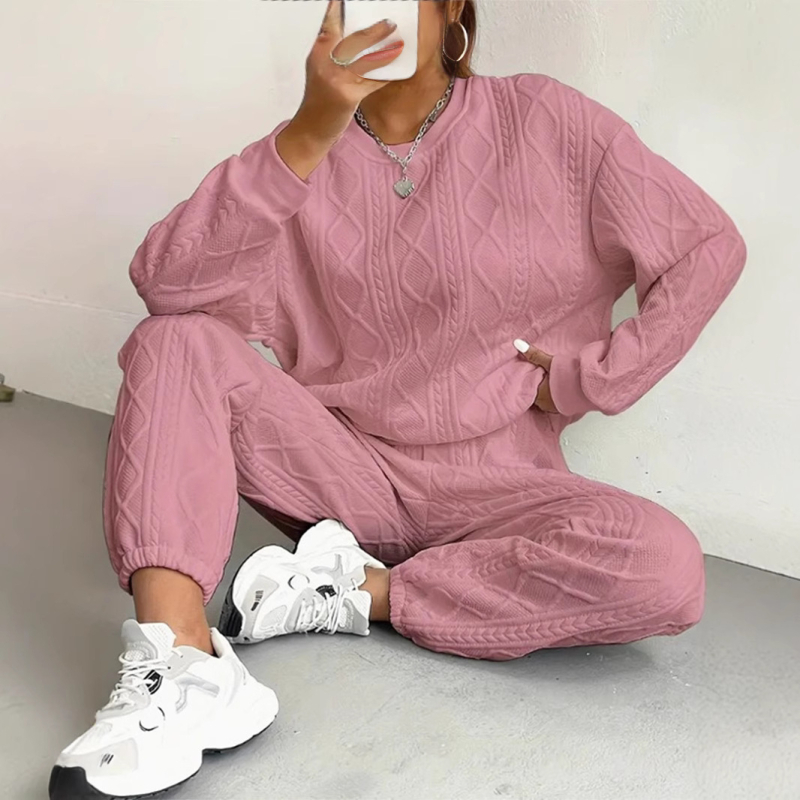 Jesenné a zimné európske a americké oblečenie 2025, cezhraničné nové módne žakárové nohavice so závitom, ležérny dvojdielny oblek pre ženy