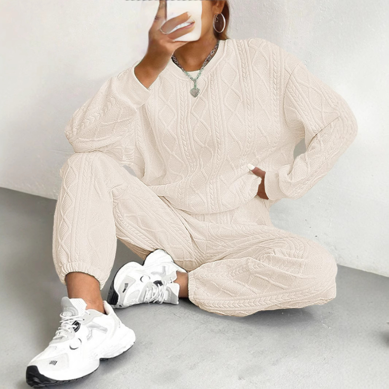 Jesenné a zimné európske a americké oblečenie 2025, cezhraničné nové módne žakárové nohavice so závitom, ležérny dvojdielny oblek pre ženy