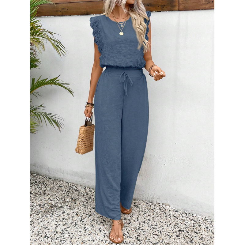 Pantaloni cargo transfrontalieri Amazon Export, cu mâneci cu volane, guler pătrat și șnur, pentru primăvara și vara 2025