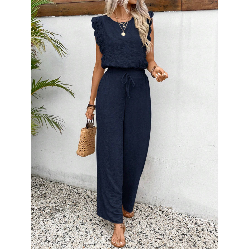 Pantaloni cargo transfrontalieri Amazon Export, cu mâneci cu volane, guler pătrat și șnur, pentru primăvara și vara 2025