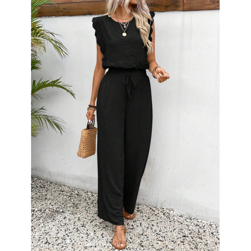 Pantaloni cargo transfrontalieri Amazon Export, cu mâneci cu volane, guler pătrat și șnur, pentru primăvara și vara 2025