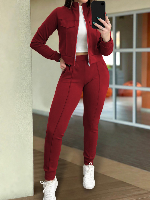 Amazon New Fashion Casual cu mânecă lungă, set de două piese, costum de damă european și american de primăvară și toamnă, culoare solidă