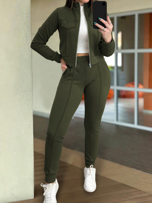 Amazon New Fashion Casual cu mânecă lungă, set de două piese, costum de damă european și american de primăvară și toamnă, culoare solidă