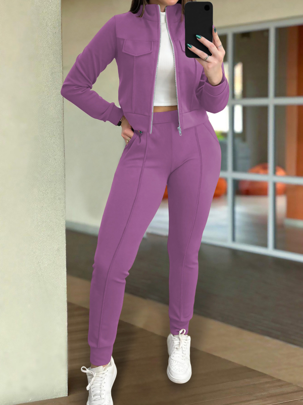 Amazon New Fashion Casual cu mânecă lungă, set de două piese, costum de damă european și american de primăvară și toamnă, culoare solidă