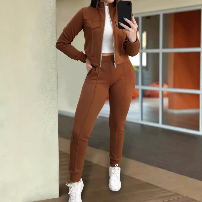 Amazon New Fashion Casual cu mânecă lungă, set de două piese, costum de damă european și american de primăvară și toamnă, culoare solidă