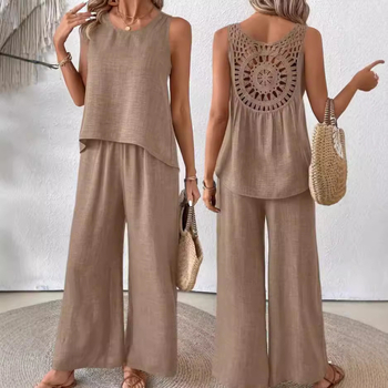 Ευρωπαϊκό και Αμερικανικό Διασυνοριακό Γυναικείο Ανεξάρτητο Σταθμό Amazon Νέο Μονόχρωμο Παντελόνι με Πλάτη και Δαντέλα με Φαρδιά Πόδια, Casual, Μοντέρνο Κοστούμι