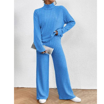 Prekogranična Europa i Sjedinjene Države 2023. Jesen i zima Ležerno pleteno odijelo s visokim ovratnikom i dugim rukavima Žensko odijelo za vanjsku trgovinu Pletene široke hlače od dva dijela Set