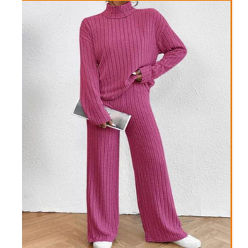 Διασυνοριακή Ευρώπη και Ηνωμένες Πολιτείες 2023 Φθινόπωρο και Χειμώνας Casual Πλεκτό Μακρυμάνικο Φόρεμα με Ψηλό Γιακά Γυναικείο Πλεκτό Παντελόνι Εξωτερικού Εμπορίου σετ δύο τεμαχίων