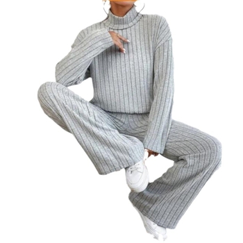 Διασυνοριακή Ευρώπη και Ηνωμένες Πολιτείες 2023 Φθινόπωρο και Χειμώνας Casual Πλεκτό Μακρυμάνικο Φόρεμα με Ψηλό Γιακά Γυναικείο Πλεκτό Παντελόνι Εξωτερικού Εμπορίου σετ δύο τεμαχίων