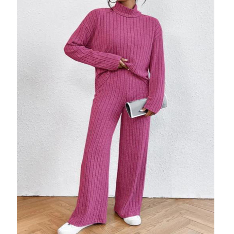 Prekogranična Europa i Sjedinjene Države 2023. Jesen i zima Ležerno pleteno odijelo s visokim ovratnikom i dugim rukavima Žensko odijelo za vanjsku trgovinu Pletene široke hlače od dva dijela Set