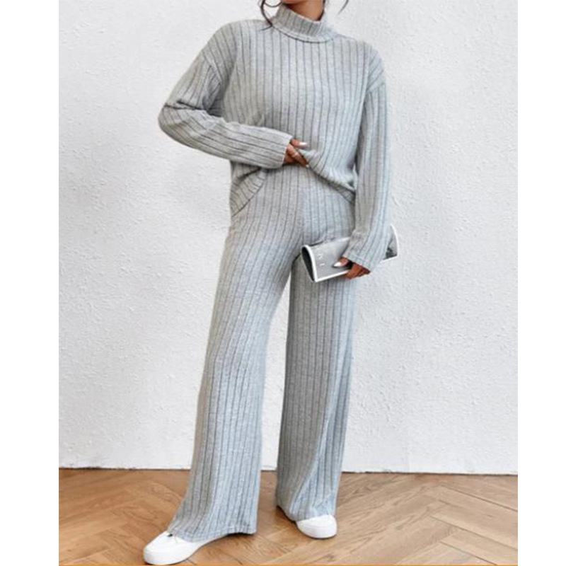 Prekogranična Europa i Sjedinjene Države 2023. Jesen i zima Ležerno pleteno odijelo s visokim ovratnikom i dugim rukavima Žensko odijelo za vanjsku trgovinu Pletene široke hlače od dva dijela Set