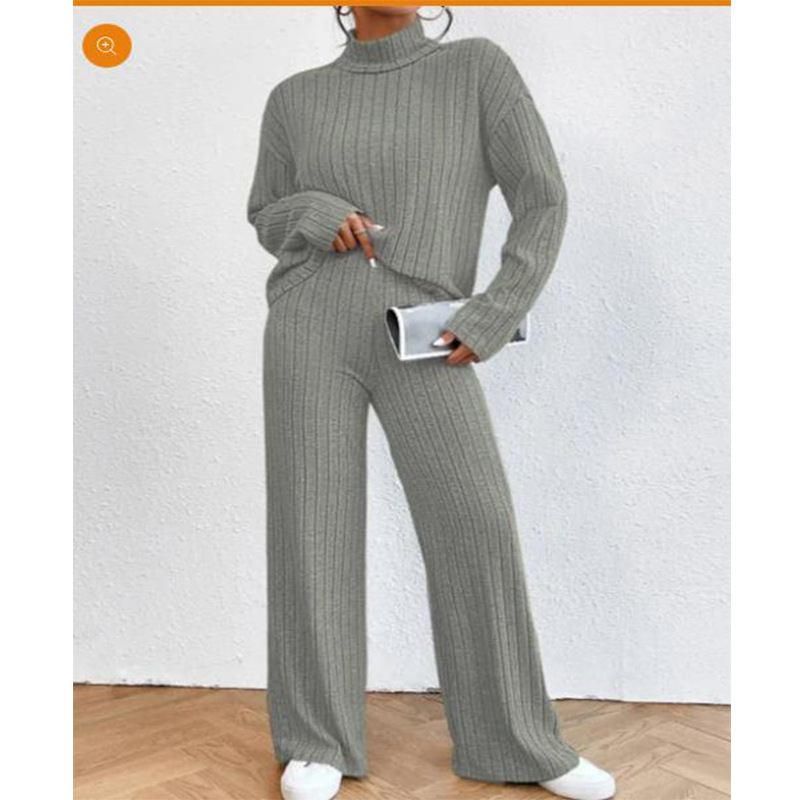 Prekogranična Europa i Sjedinjene Države 2023. Jesen i zima Ležerno pleteno odijelo s visokim ovratnikom i dugim rukavima Žensko odijelo za vanjsku trgovinu Pletene široke hlače od dva dijela Set