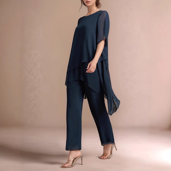 Határokon átnyúló kereskedelemmel rendelkező női sifon ruha, divatos elegáns kosztümös estélyi ruha, parti, kétrészes szett