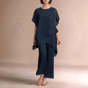 Határokon átnyúló kereskedelemmel rendelkező női sifon ruha, divatos elegáns kosztümös estélyi ruha, parti, kétrészes szett