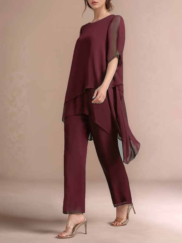 Határokon átnyúló kereskedelemmel rendelkező női sifon ruha, divatos elegáns kosztümös estélyi ruha, parti, kétrészes szett