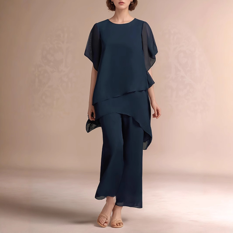 Határokon átnyúló kereskedelemmel rendelkező női sifon ruha, divatos elegáns kosztümös estélyi ruha, parti, kétrészes szett