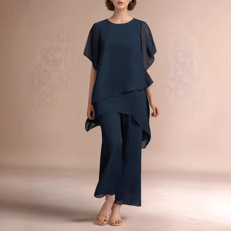 Határokon átnyúló kereskedelemmel rendelkező női sifon ruha, divatos elegáns kosztümös estélyi ruha, parti, kétrészes szett