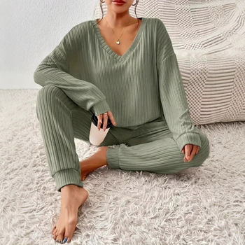 Ευρωπαϊκό και Αμερικανικό Διασυνοριακό Ανεξάρτητο Σταθμό temu Amazon Αθλητικό Φόρεμα με V λαιμόκοψη, Μονόχρωμο Μπλούζα και Παντελόνι με Μακρυμάνικο Στυλ