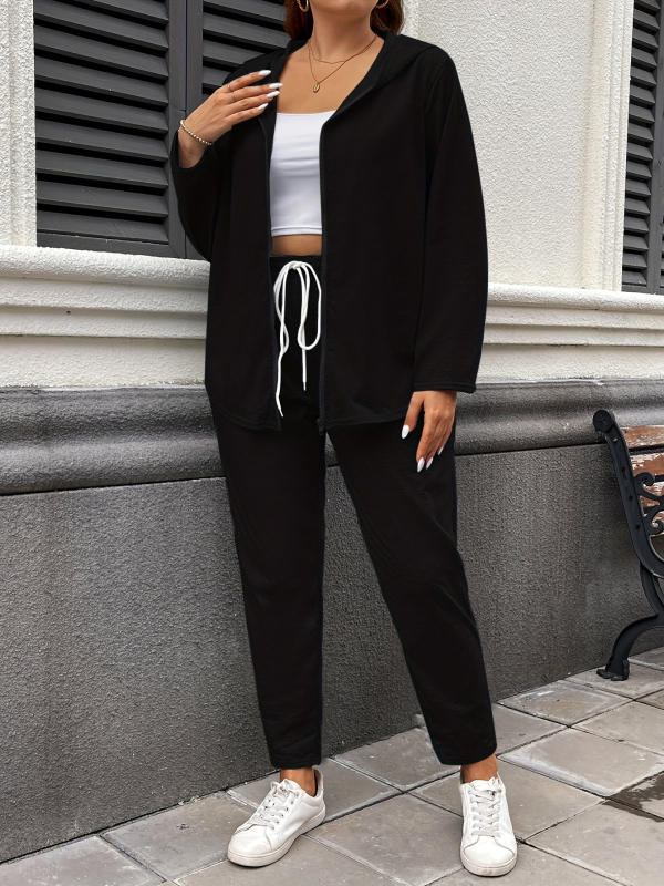 Sügise ja talve uued väliskaubanduse pluss-suuruses naiste ühevärvilised vabaaja kapuutsiga spordirõivad kaheosalised lahtised kodupüksid