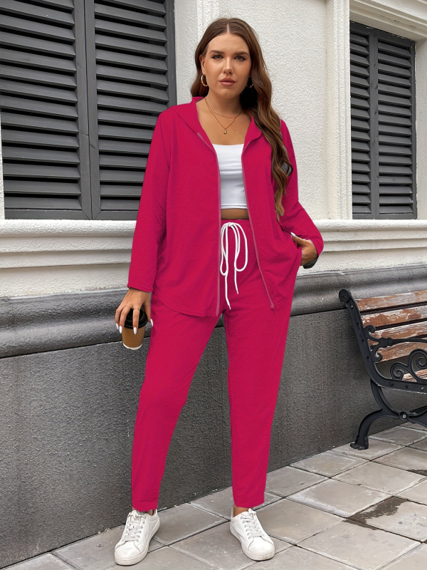 Sügise ja talve uued väliskaubanduse pluss-suuruses naiste ühevärvilised vabaaja kapuutsiga spordirõivad kaheosalised lahtised kodupüksid