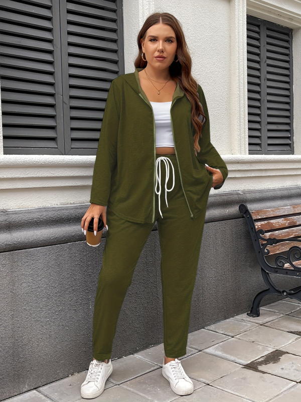 Sügise ja talve uued väliskaubanduse pluss-suuruses naiste ühevärvilised vabaaja kapuutsiga spordirõivad kaheosalised lahtised kodupüksid