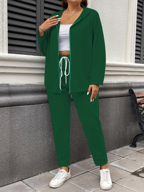 Sügise ja talve uued väliskaubanduse pluss-suuruses naiste ühevärvilised vabaaja kapuutsiga spordirõivad kaheosalised lahtised kodupüksid