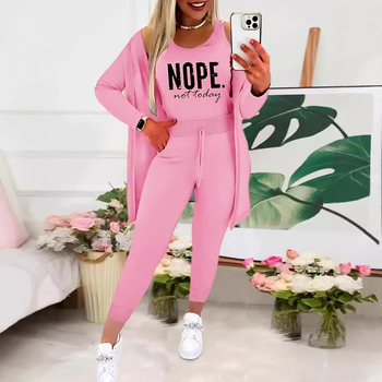 Europska i američka odjeća 2024. Novi ležerni print, moderan i seksi komplet dugih rukava, čiste boje, prsluk s elastičnim strukom, trodijelni set