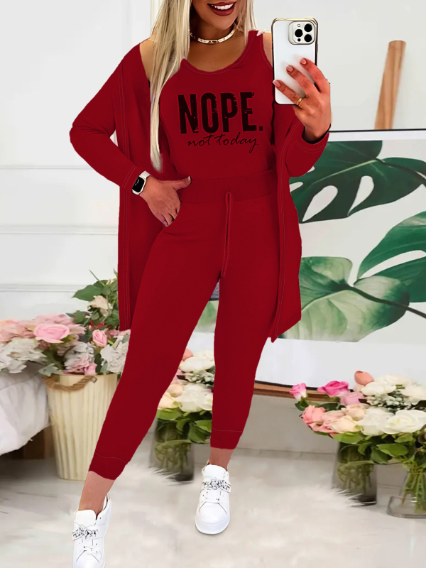 Europska i američka odjeća 2024. Novi ležerni print, moderan i seksi komplet dugih rukava, čiste boje, prsluk s elastičnim strukom, trodijelni set