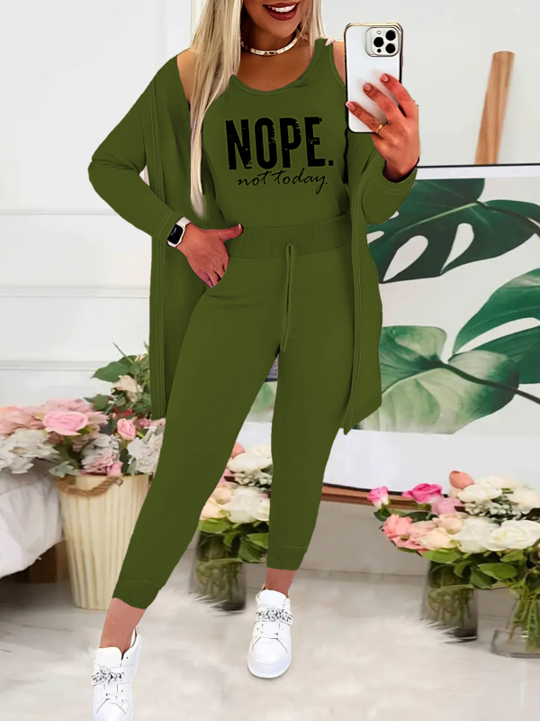 Europska i američka odjeća 2024. Novi ležerni print, moderan i seksi komplet dugih rukava, čiste boje, prsluk s elastičnim strukom, trodijelni set