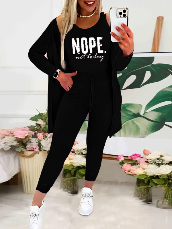 Europska i američka odjeća 2024. Novi ležerni print, moderan i seksi komplet dugih rukava, čiste boje, prsluk s elastičnim strukom, trodijelni set