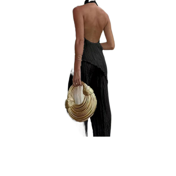 Amazon AliExpress Ženski top s asimetričnim izrezom i elastičnim strukom, ležerne plisirane hlače za odijelo za žene