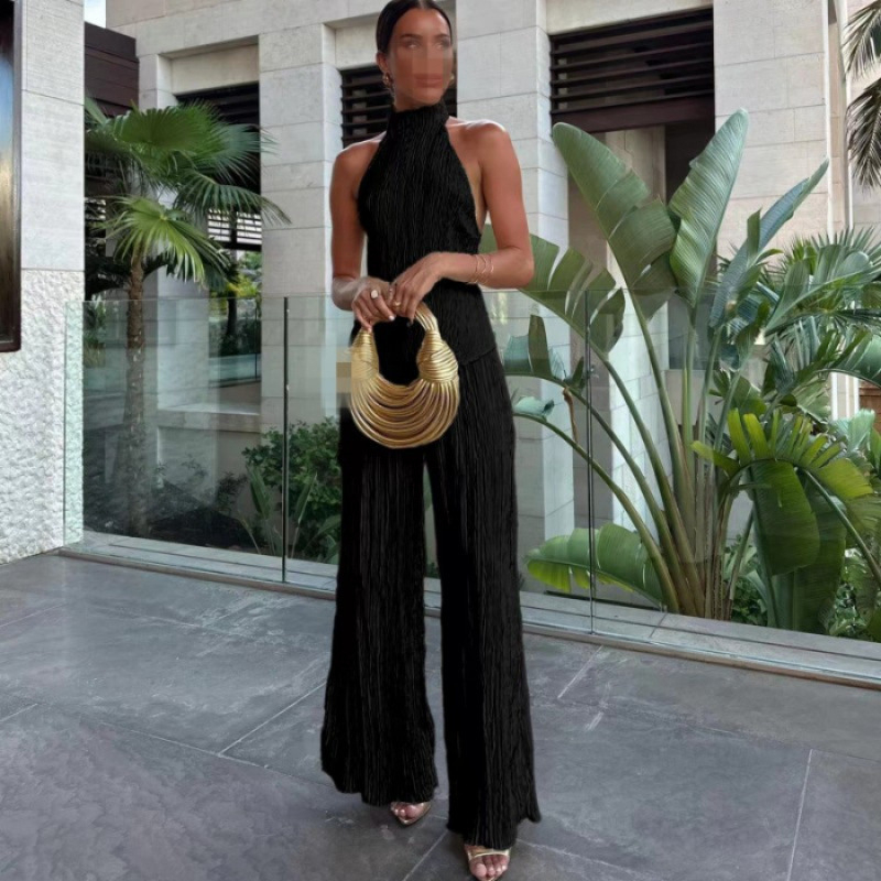 Amazon AliExpress Ženski top s asimetričnim izrezom i elastičnim strukom, ležerne plisirane hlače za odijelo za žene