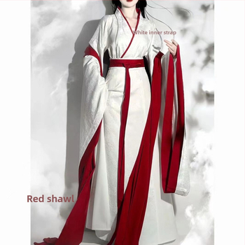 Plačiomis rankovėmis senovinis Hanfu 2025 m. naujas stilius, toks pat kaip Ju Jing, Wei, Jin ir kariaujančių valstybių stilius, kryžminė apykaklė, iki juosmens, senovinio stiliaus kryžminė apykaklė.