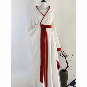 Plačiomis rankovėmis senovinis Hanfu 2025 m. naujas stilius, toks pat kaip Ju Jing, Wei, Jin ir kariaujančių valstybių stilius, kryžminė apykaklė, iki juosmens, senovinio stiliaus kryžminė apykaklė.