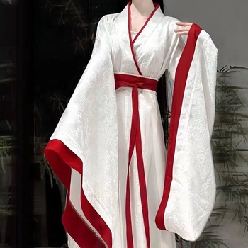 Plačiomis rankovėmis senovinis Hanfu 2025 m. naujas stilius, toks pat kaip Ju Jing, Wei, Jin ir kariaujančių valstybių stilius, kryžminė apykaklė, iki juosmens, senovinio stiliaus kryžminė apykaklė.