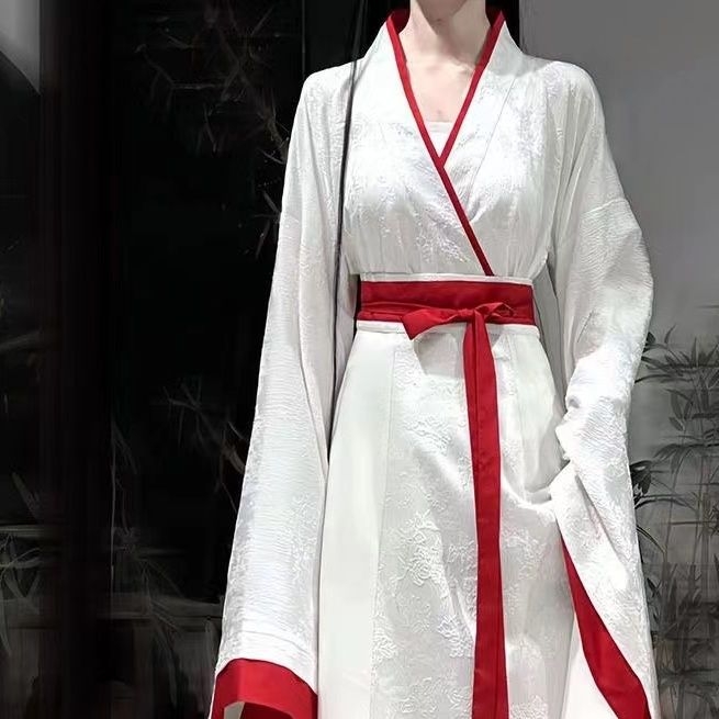 Plačiomis rankovėmis senovinis Hanfu 2025 m. naujas stilius, toks pat kaip Ju Jing, Wei, Jin ir kariaujančių valstybių stilius, kryžminė apykaklė, iki juosmens, senovinio stiliaus kryžminė apykaklė.