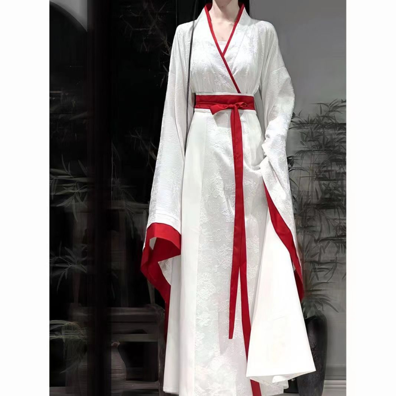 Plačiomis rankovėmis senovinis Hanfu 2025 m. naujas stilius, toks pat kaip Ju Jing, Wei, Jin ir kariaujančių valstybių stilius, kryžminė apykaklė, iki juosmens, senovinio stiliaus kryžminė apykaklė.