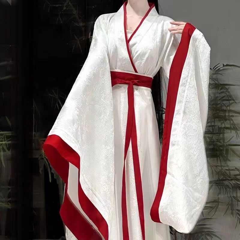 Plačiomis rankovėmis senovinis Hanfu 2025 m. naujas stilius, toks pat kaip Ju Jing, Wei, Jin ir kariaujančių valstybių stilius, kryžminė apykaklė, iki juosmens, senovinio stiliaus kryžminė apykaklė.