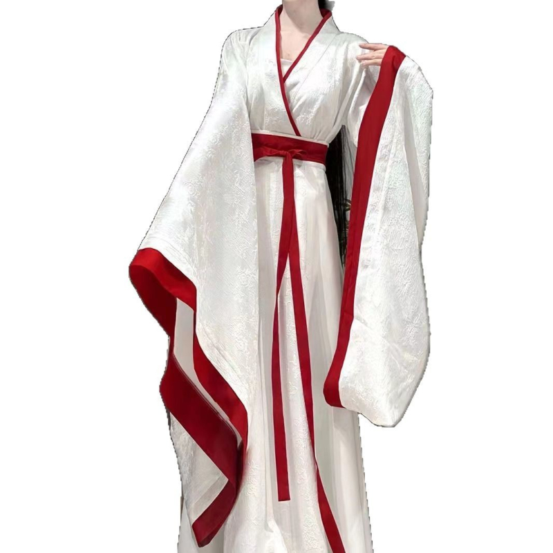 Plačiomis rankovėmis senovinis Hanfu 2025 m. naujas stilius, toks pat kaip Ju Jing, Wei, Jin ir kariaujančių valstybių stilius, kryžminė apykaklė, iki juosmens, senovinio stiliaus kryžminė apykaklė.