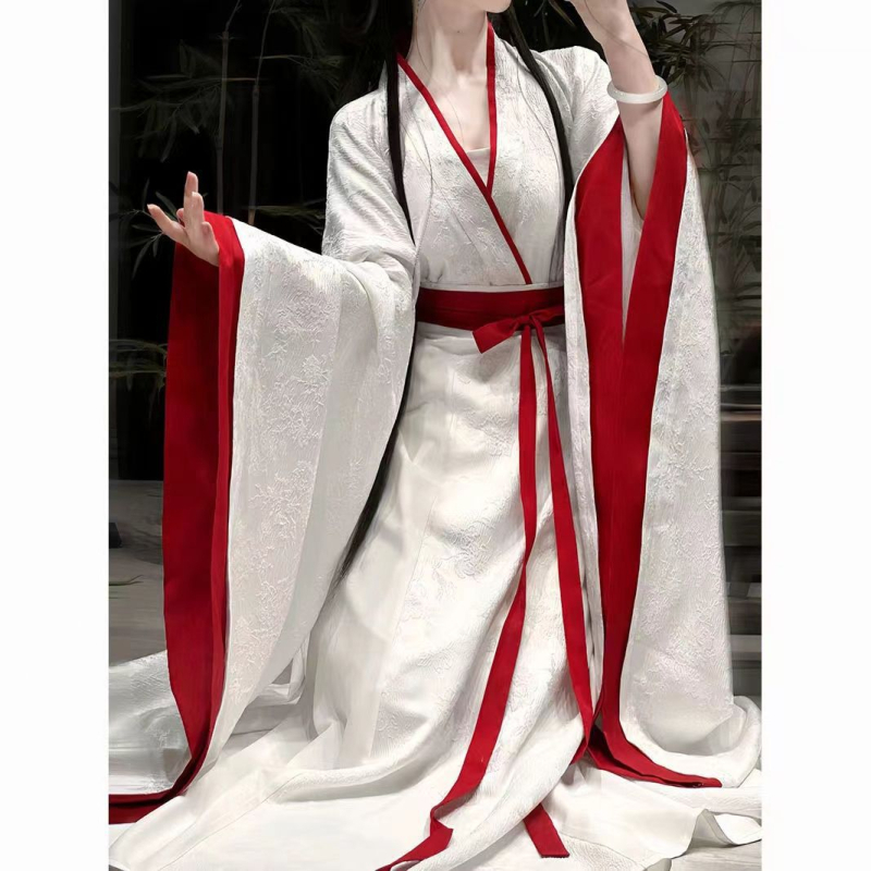 Plačiomis rankovėmis senovinis Hanfu 2025 m. naujas stilius, toks pat kaip Ju Jing, Wei, Jin ir kariaujančių valstybių stilius, kryžminė apykaklė, iki juosmens, senovinio stiliaus kryžminė apykaklė.