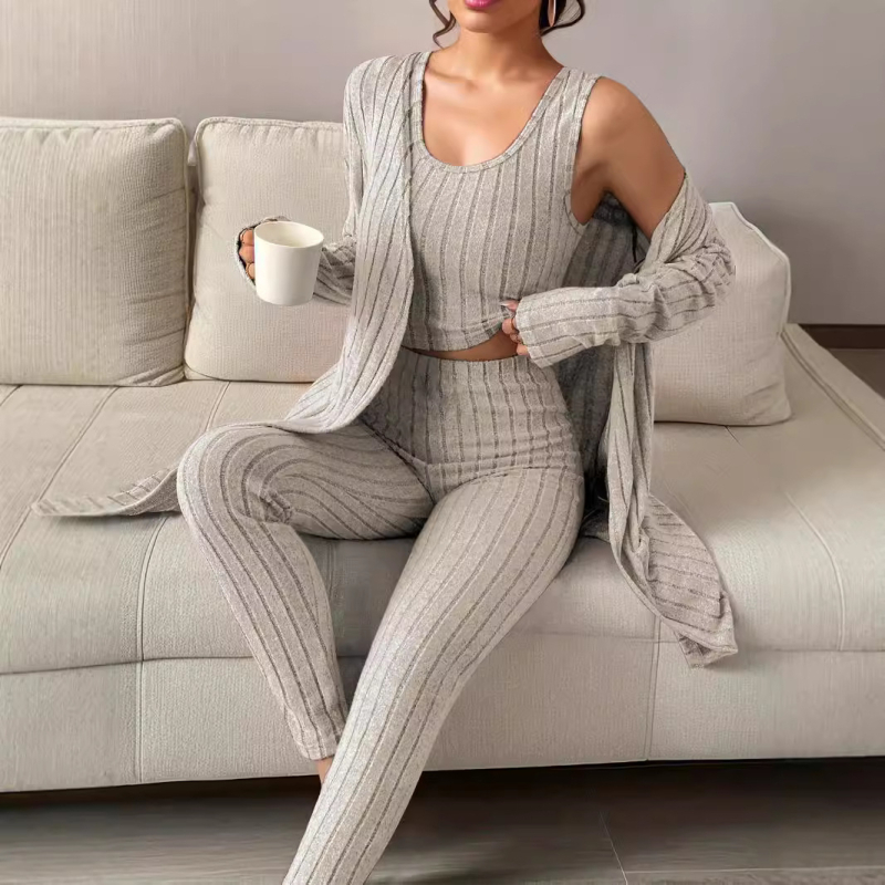 Toamna și iarna, export transfrontalier european și american, îmbrăcăminte pentru femei, vestă casual, cardigan, pantaloni, îmbrăcăminte exterioară casual, haine de casă, set din trei piese