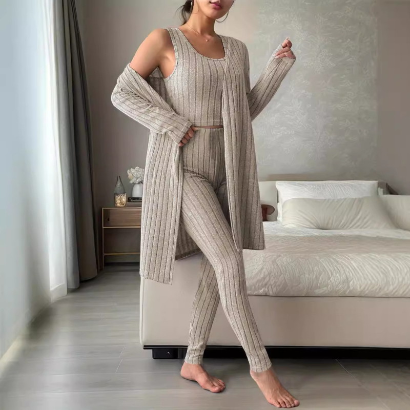 Toamna și iarna, export transfrontalier european și american, îmbrăcăminte pentru femei, vestă casual, cardigan, pantaloni, îmbrăcăminte exterioară casual, haine de casă, set din trei piese