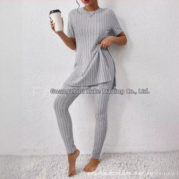 2025 Nový európsky a americký pletený oblek z Amazonu, ležérny slim-fit oblek, jednofarebný rebrovaný dlhý nohavicový oblek pre ženy