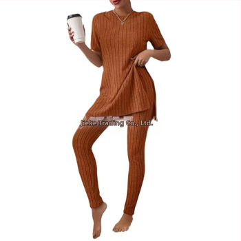 2025 Nový európsky a americký pletený oblek z Amazonu, ležérny slim-fit oblek, jednofarebný rebrovaný dlhý nohavicový oblek pre ženy