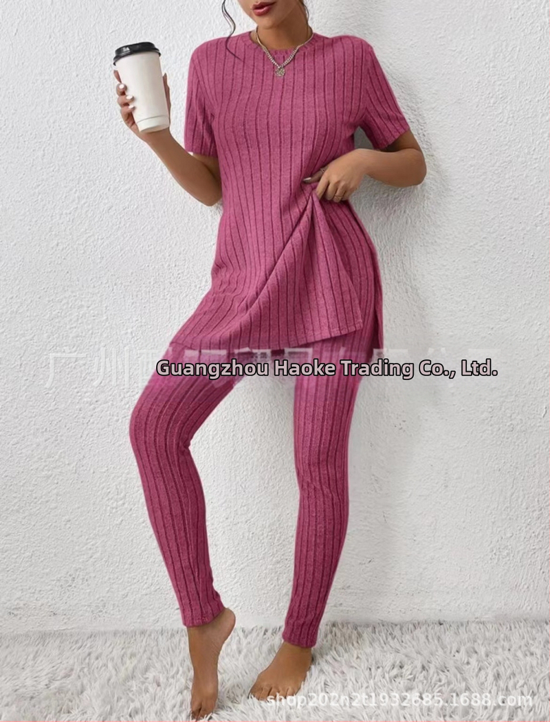2025 Nový európsky a americký pletený oblek z Amazonu, ležérny slim-fit oblek, jednofarebný rebrovaný dlhý nohavicový oblek pre ženy