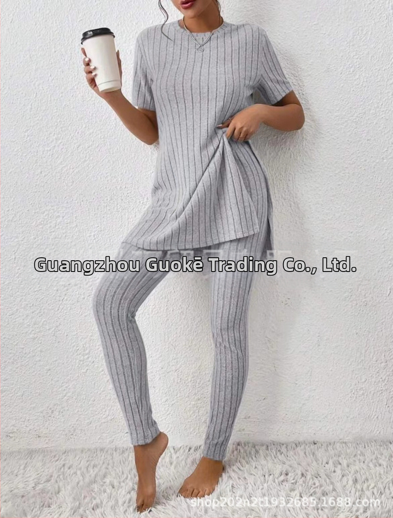 2025 Nový európsky a americký pletený oblek z Amazonu, ležérny slim-fit oblek, jednofarebný rebrovaný dlhý nohavicový oblek pre ženy