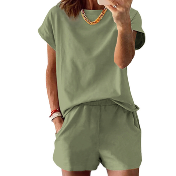 Tiktok Zahraničný obchod US veľkosť okrúhly výstrih krátky rukáv letný oblek s krátkym rukávom cezhraničné dodávky pre Európu a Ameriku voľnočasové tričko