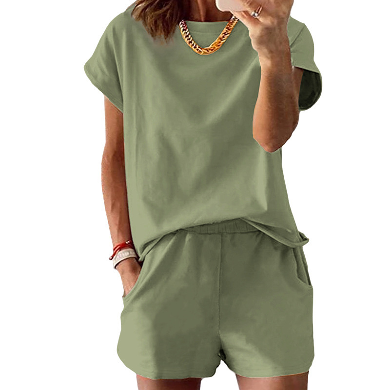 Tiktok Zahraničný obchod US veľkosť okrúhly výstrih krátky rukáv letný oblek s krátkym rukávom cezhraničné dodávky pre Európu a Ameriku voľnočasové tričko