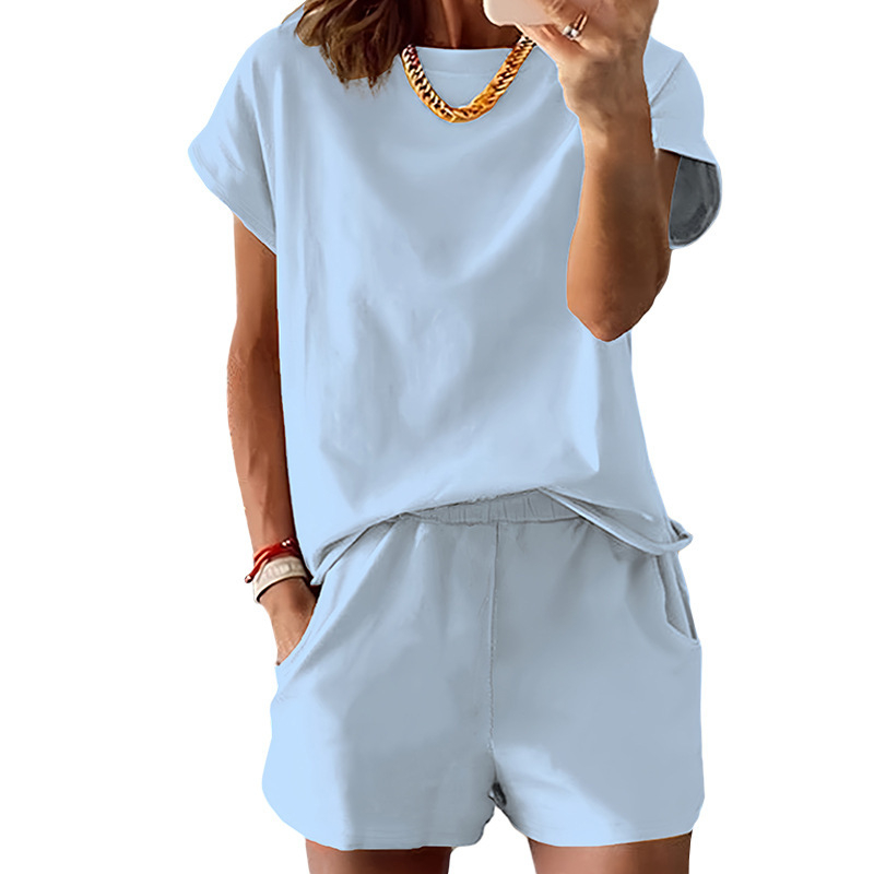 Tiktok Zahraničný obchod US veľkosť okrúhly výstrih krátky rukáv letný oblek s krátkym rukávom cezhraničné dodávky pre Európu a Ameriku voľnočasové tričko