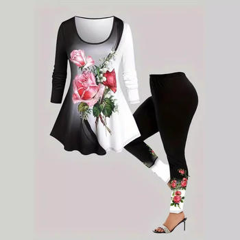 Amazon Παντελόνι Γιόγκα με Μακρυμάνικο Στάμπα με Λουλούδια από Ευρωπαϊκό και Αμερικανικό Φυτό, Διασυνοριακό, Στενή, Wa36+Wc1